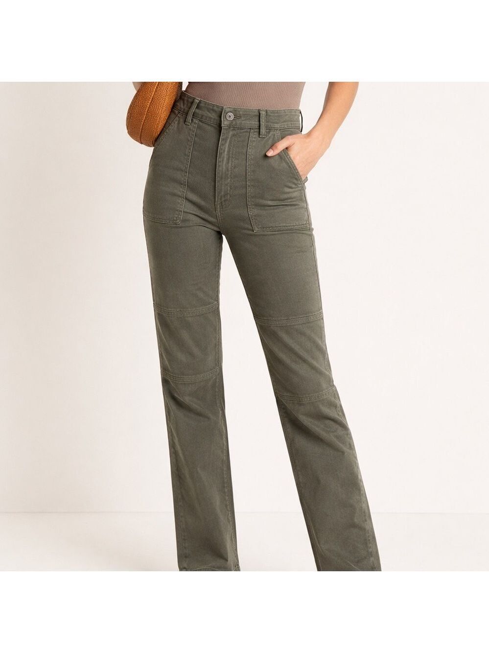 Veronica Beard Lynne Cargo High Rise Straight leg Pants Wash Army Green 25/0